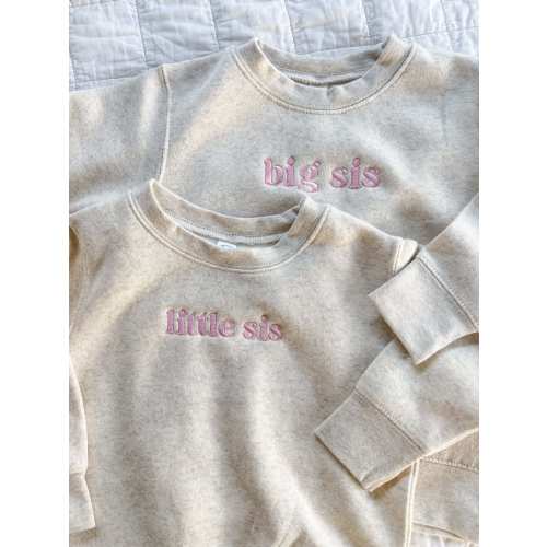 Big Sis / Middle Sis / Little Sis – Embroidered Kids Sweater | Natural with Pink Thread
