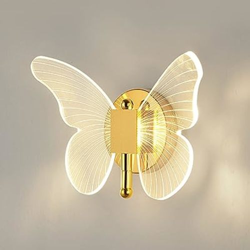 10W LED Wall Light Indoor, Modern LED Wall Sconce, Creative Acrylic Butterfly Wall Lamp with Golden Color Base for Bedroom Living Room Office Restaurant Hallway, 3 Color Temp Adjustable