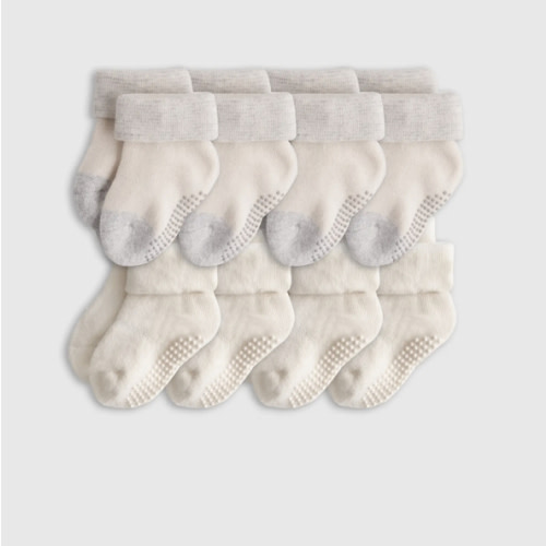 Organic Gripper Fold Over Socks 8-Pack - Baby Girl