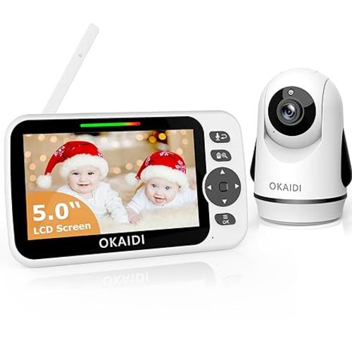 OKAIDI Video Baby Monitor with Camera and Audio, 5" Display Baby Monitor No WiFi, 30H Battery and 8 Language Baby Monitor, Remote Pan-Tilt-Zoom 1000ft Range Baby Camera, Night Vision, 2-Way Talk, VOX - OD8052