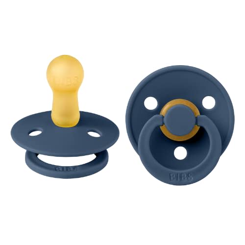 BIBS Pacifiers Colour Collection | Natural Rubber Baby Pacifier | Set of 2 BPA-Free Soothers | Made in Denmark | 0+ Months (Pack of 2) | Steel Blue