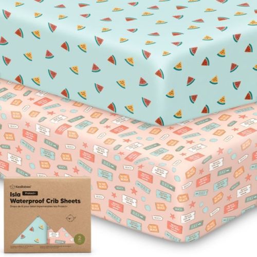 KeaBabies Isla Waterproof Crib Sheets for Boys, Girls, 2pk Baby Fitted Crib Sheet, Waterproof Crib Mattress Protector Sheets (Lichen)
