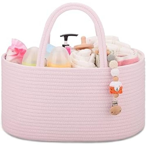 COMSE Baby Diaper Caddy Organizer, Diaper Basket, Baby Car Organizer, Diaper Change Organizer, Gift Baskets Empty, Baby Shower Gifts Newborn Essentials Registry Must Have, Light pink
