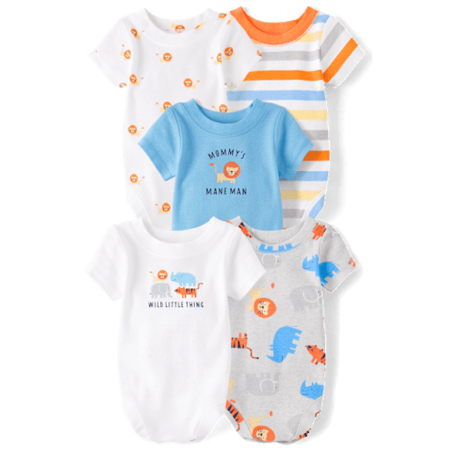 Baby Boys Animal Bodysuit 5-Pack - White