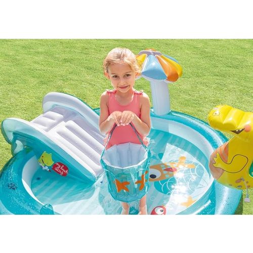 Intex 57165EP Gator 6.6ft x 5.6ft x 4in Outdoor Inflatable Kiddie Pool Water Play Center with Slide, for Toddlers Ages 2 and Up - No Pump