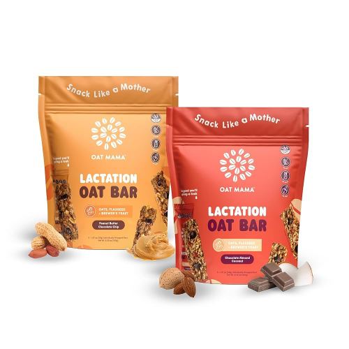 Oat Mama Lactation Bars Variety Pack | Peanut Butter Chocolate Chip & Chocolate Almond Coconut | Essential Breastfeeding Snacks with Oats, Flaxseed & Brewer’s Yeast | Milkflow Lactation Support