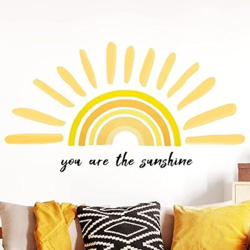 42 x 18 Inches Boho Sun Wall Decals Large You are The Sunshine Wall Stickers Rainbow Wall Decals Peel and Stick Half Sun Wall Decor Decals for Nursery Bedroom Classroom Wall Stickers Decorations