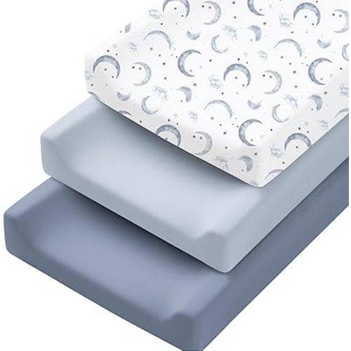 Konssy 3 Pack Stretchy Changing Pad Covers for Girl, Boy, Silky Soft Changing Table Cover, Breathable Baby Nursery Diaper Chang Pad Sheets (Blue Moon)