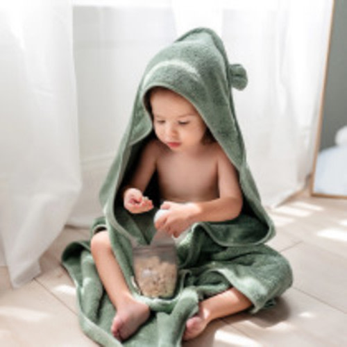 Natemia Organic Baby Hooded Towel - Sage, 1