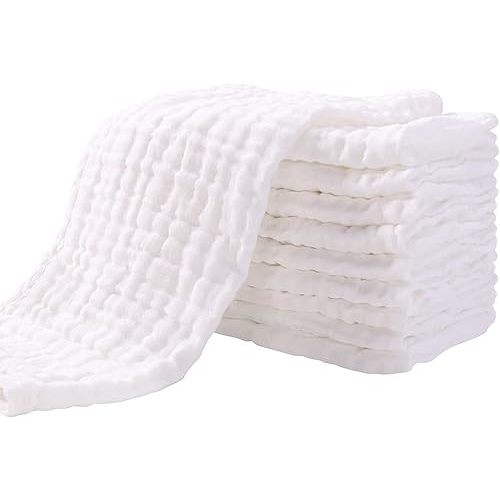 Yoofoss Muslin Burp Cloths for Baby 10 Pack 100% Cotton Baby Washcloths for Boys Girls Large 20''X10'' Super Soft and Absorbent White