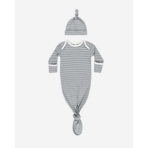 Knotted Baby Gown + Hat Set || Blue Pinstripe