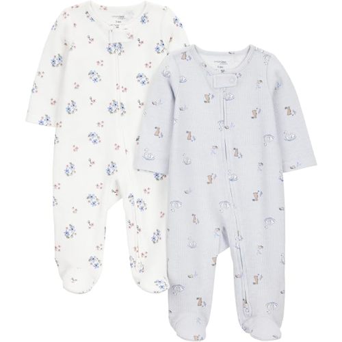 Simple Joys by Carter's Baby Girls' 2-way Zip Thermal Footed Sleep and Play, Pack of 2