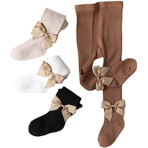 Baby Girl Tights Toddler Cable Knit Tights with Bow Seamless Mesh Leggings Stockings Infant Cotton Pantyhose
