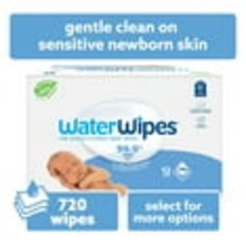 WaterWipes Original Baby Wipes, 99.9% Water Based, Fragrance-Free, for Sensitive Skin, 12 Packs (720 Wipes)