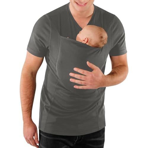 Mens Baby Carrier Shirt V Neck Short Sleeve T-Shirts for Men Skin to Skin T-Shirt with Pocket