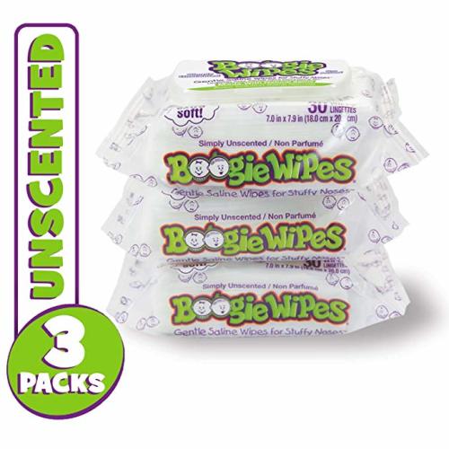 Boogie Wipes, Unscented Wet Wipes for Baby and Kids, Nose, Face, Hand and Body, Soft and Sensitive Tissue Made with Natural Saline, Aloe, Chamomile and Vitamin E, 30 Count (Pack of 3) - 3 Pack