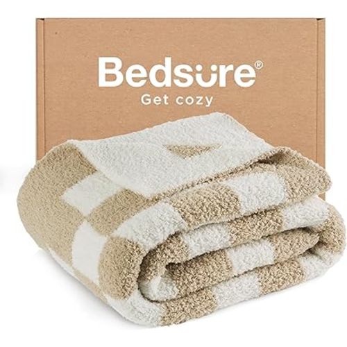 Bedsure Checkered Throw Blanket - Super Soft Knit Breathable Throw Blanket, Warm Cozy Fluffy Lightweight Summer Blanket for Couch Sofa Bed (50" x 60")