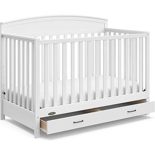 Graco Benton 5-in-1 Convertible Crib with Drawer (White) - Converts from Baby Crib to Toddler Bed, Daybed and Full-Size Bed, Fits Standard Full-Size Crib Mattress, Adjustable Mattress Support Base