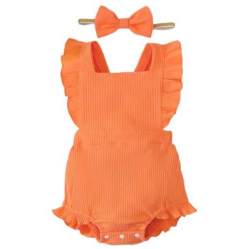 Fullfamous Baby Girl Ruffled Jumpsuit and Headband Set