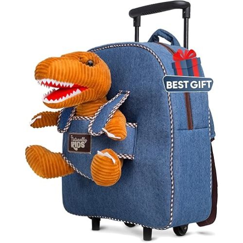 Toddler Luggage for Boys w Dinosaur Toys, Kids Rolling Backpack for Boys, Toddler Suitcase, Gifts for 3 4 5 6 Year Old