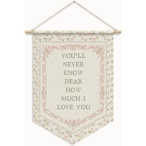 Girls Room Wall Art Decor,You'll Never Know Dear How Much I Love You Decor Wall Banner Pennants Flag,Pink Flower Rustic Farmhousee Decorate for Girls Room Bedroom Dorm 11x15