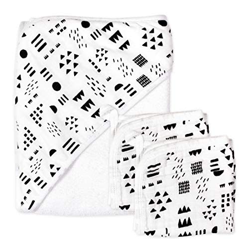 HonestBaby unisex baby 3-Piece Organic Cotton Hooded Towel & Washcloth Set Bandana, Pattern Play, One Size US