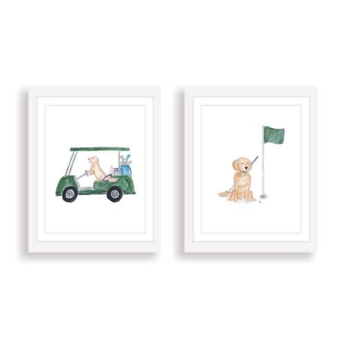 Golf Dog and Golf Cart Watercolor Art Print | Golf Nursery Decor | Boy Golf Wall Art | Golf Gift Baby Boy | Vintage Golf | Baby Boy Golf Art