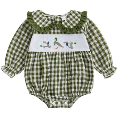 Douhoow Baby Girl Plaid Romper Baby Sweatshirt Romper Infant Girl Festival Clothes Fall Winter Outfits with Headband