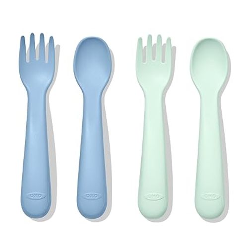 OXO Tot Plastic Fork and Spoon Set - Opal and Dusk - Opal/Dusk