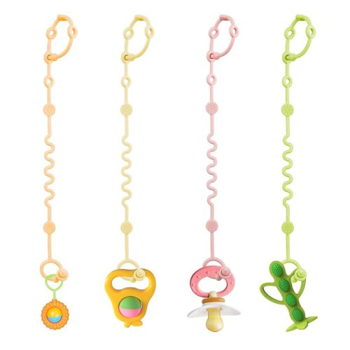Adjustable Toy Holder for Stroller Accessories, Silicone Baby Tether Pacifier Clip, No Throw Travel Essential Leash for High Chair, Car Seat (4 Pack Macaron)