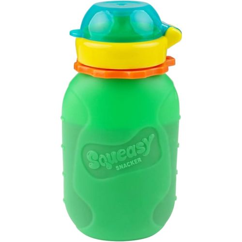 Green 6 oz Squeasy Snacker Spill Proof Silicone Reusable Food Pouch - for Both Soft Foods and Liquids - Water, Apple Sauce, Yogurt, Smoothies, Baby Food - Dishwasher Safe