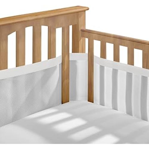 BreathableBaby Breathable Mesh Liner for Full-Size Cribs, Deluxe 4mm Mesh, White Mist (Size 4FS Covers 3 or 4 Sides)