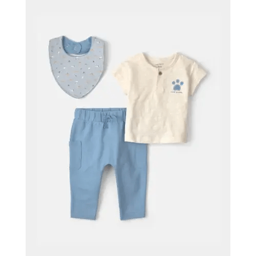 Baby Boy 3-Piece 'Little Buddy' Top & Pant Set - Blue/Ivory | Carter's
