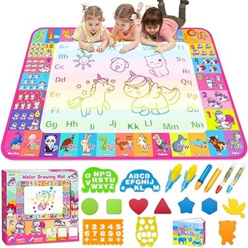 Aqua Water Doodle Mat - Kids Drawing Mat Toddlers Educational Toys for Age 3 4 5 6 7 8 Year Old Boys Girls Gifts - Neon Color Mat Doodle Board Writing Drawing Toys Holiday Christmas Birthday Gifts