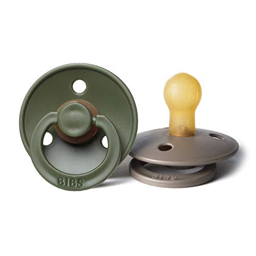 BIBS BPA-Free Natural Rubber Baby Pacifier | Made in Denmark (Hunter Green/Dark Oak, 0-6 Months) 2-Pack