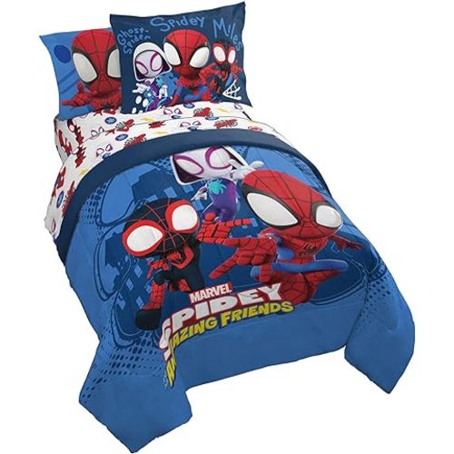 Jay Franco Marvel Spidey and His Amazing Friends Team Spidey 5 Piece Twin Size Bed Set - Includes Comforter & Sheet Set Bedding - Super Soft Fade Resistant Microfiber (Official Marvel Product)