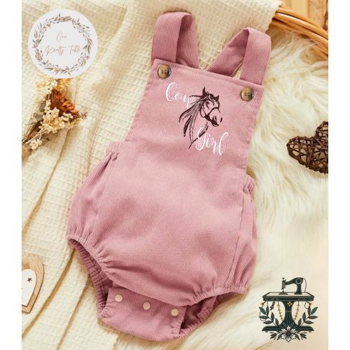 Cowgirl's Rodeo Ready Pink Romper | Baby Corduroy Overalls | Baby Girl Gift | Embroidery | Made to Order
