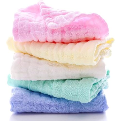 5 Pack (Multicolor) Baby Burp Cloths, Super Soft Cotton Baby Muslin Cotton Drool Towels for Babies, Nursing Rags, Burp Rags. 12 x 12 Inches