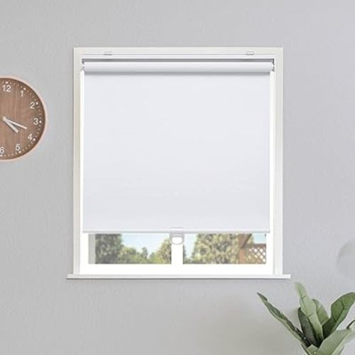 Sunoff Blackout Roller Shades Blinds Cordless for Windows Pull Down Room Darkening Door Blinds with Thermal Insulated Easy to Install for Living Room,Bedroom,Home,Office Bathroom White 37" W x 72" H