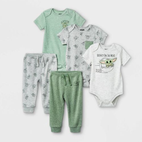 Baby Boys' 5pk Star Wars Baby Yoda Short Sleeve Top and Bottom Set