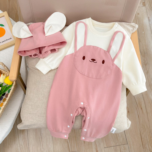 Baby Girl Cute Rabbit Design Long Sleeve Romper and Hat Set