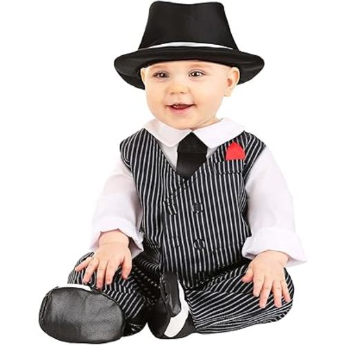 Infant Gangster Mobster Suit Costume - Jumpsuit, Vest, Shirt - Suave Baby Outfit