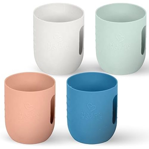 Mason Bottle 8oz Mason Jar Silicone Sleeves (4-Pack) - Regular Mouth Mason Jar Sleeves - Non-Toxic, Dishwasher Safe Mason Jar Sleeves for Extra Grip & Protection - Made in USA (Jars NOT Included)