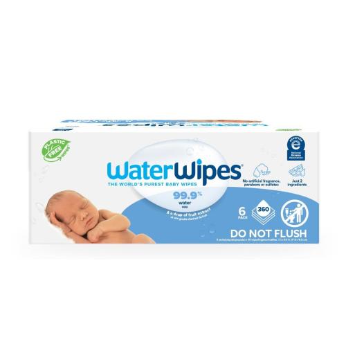 WaterWipes Original 99.9% Water Based Baby Wipes, Unscented, 6 Resealable Packs (360 Wipes) (Select for More Options)
