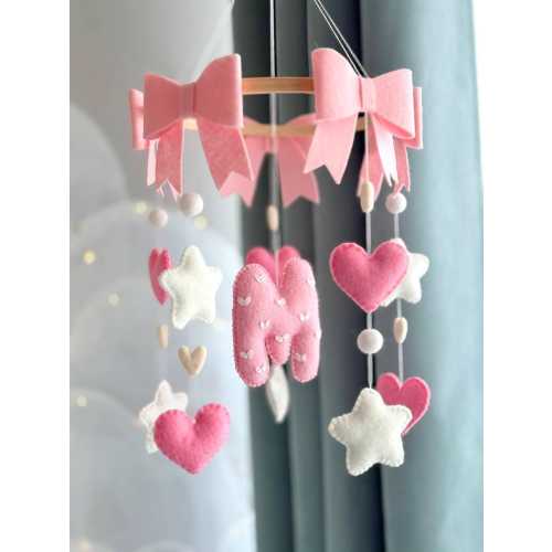 Personalized Baby Mobile with Custom Initial – Pink Bow Crib Mobile – Baby Girl Nursery Decor & Newborn Gift