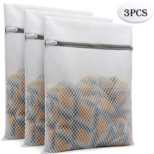 Peduu Durable Honeycomb Mesh Laundry Bags for Delicates Mesh Sweater Laundry Bag 12 x 16 inches 3Pcs