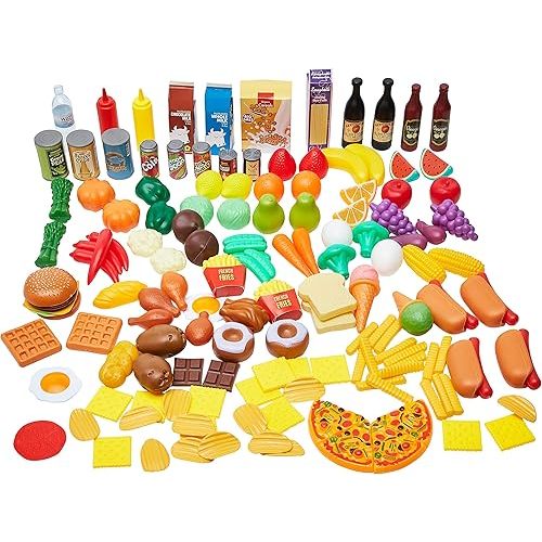 Amazon Basics Pretend Toy Play Food for Kids Ages 3 and Up, Set of 150 Pieces, Multicolor