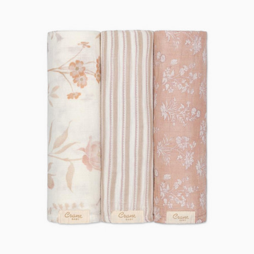 Crane Baby Cotton Muslin Swaddles (3 Pack) - Violet Floral