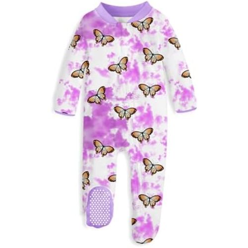 uideazone Baby Girls Footed Pajamas Zip-Front One-Piece Sleeper Non-Slip Footie Cute Pattern Jumpsuit PJs 0-12 Month
