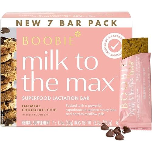 Boobie Bar Superfood Oatmeal Chocolate Chip Lactation Bar for Breastfeeding Moms to Increase Milk Supply | #1 Selling Lactation Snack Bars | Vegan, Fenugreek-Free, Gluten-Free, Dairy-Free (7 Bars)